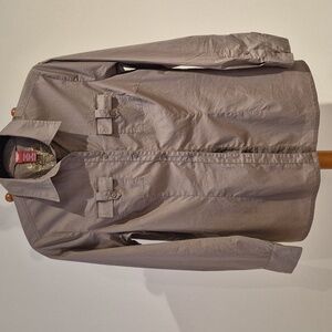 OLSEN EUROPE long sleeve button-up blouse, mocha, 100% cotton, sz 6 (fits As 8)